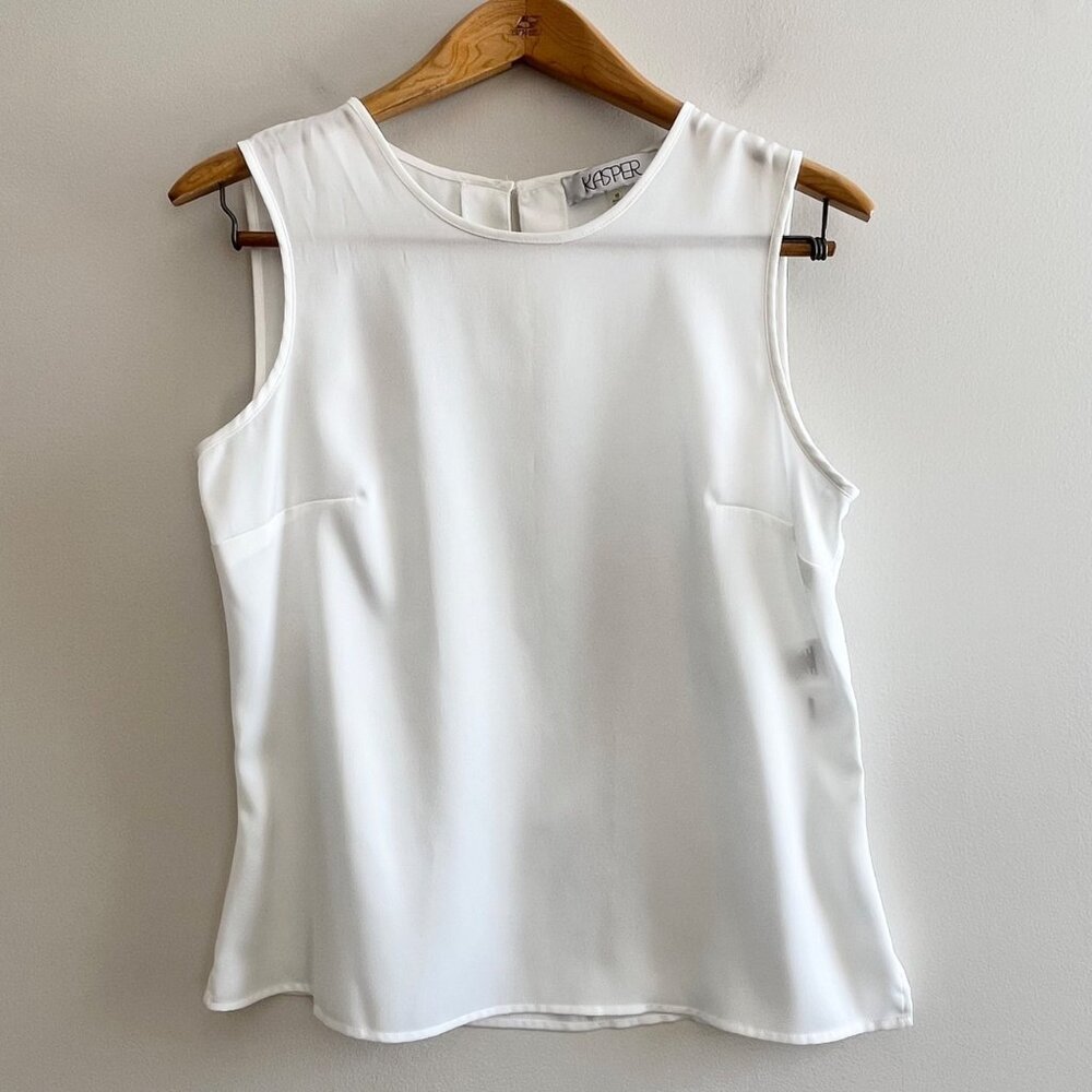 Kasper Satin Sleeveless Blouse Womens M Ivory Layering Timeless Staple Career